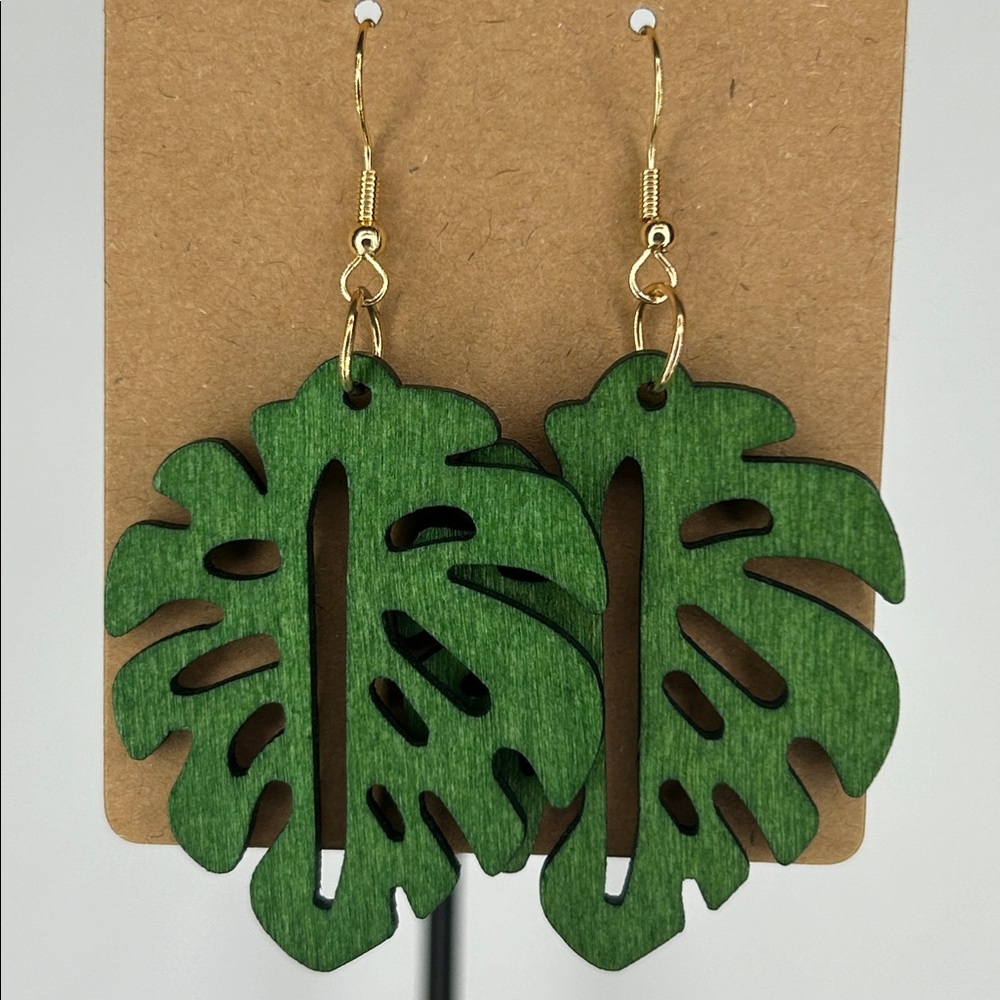 Hollow Leaf Wooden Design Dangle Earrings - Bohemian Fashion Jewelry